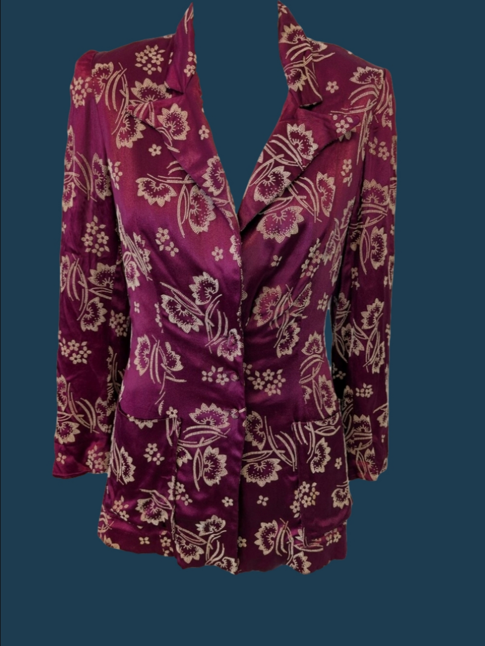 VINTAGE Blazer Silk Floral Pattern Burgundy By Kelita Of NY 1940s